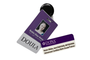 Robin Elise Weiss Doula Trainer Name Badge DONA