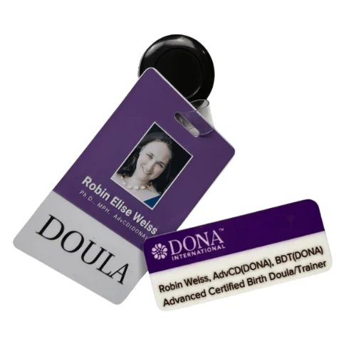 Robin Elise Weiss Doula Trainer Name Badge DONA